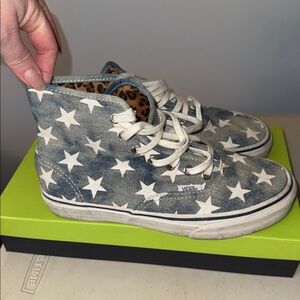 Denim Star Sneakers with leopard interior